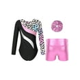 thumbnail image 2 of TiaoBug Kids Girls Gymnastic Dance Outfits Long Sleeve Leotard Workout Bodysuit with Shorts Tumbling Tracksuit Leopard 8, 2 of 7