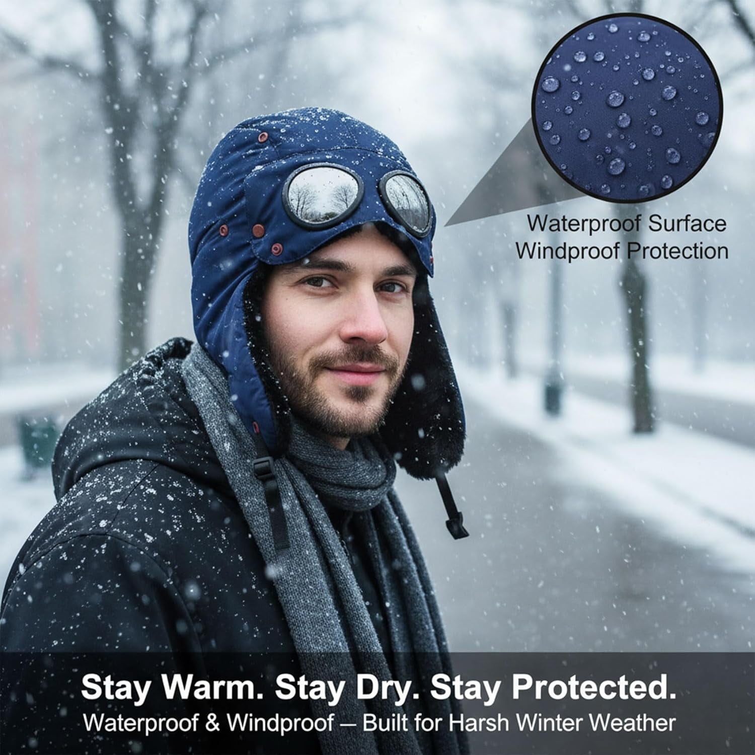4 in 1 Winter Windproof Thermal Hat - Detachable Mask & Neckband, Glasses-Compatible for Hiking/Camping