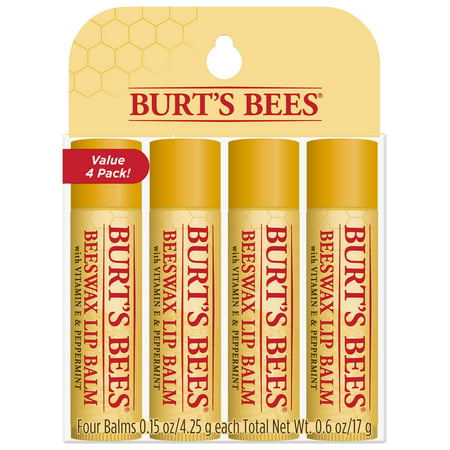 Burt's Bees 100% Natural Moisturizing Lip Balm, Original Beeswax with Vitamin E & Peppermint Oil 4 (Best Thing For Chapped Lips Besides Chapstick)