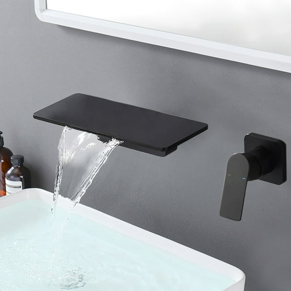 Fetcoi 5 Inch Wall Mount Waterfall Faucet for Bathtub, Black Concealed Faucet