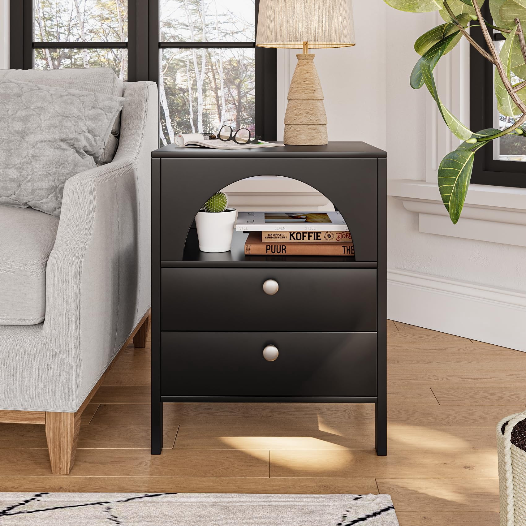 Algherohein Modern Nightstands Set of 2 with 2 Drawers,Bedside Table for Bedroom in Black,Adult