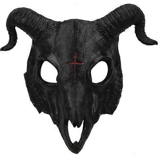 Máscara de Halloween, media cara, aterradora, animal, máscara de demonio, cuerno de oveja, fantasma, diablo, mueca, Pascua, horror, sombrero, festival, cosplay, fiesta, disfraz, accesorio para adultos
