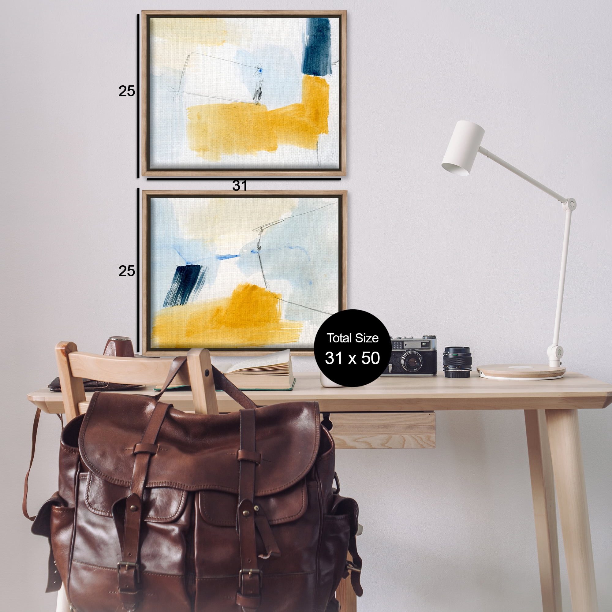 Stupell Industries Yellow Patchy Abstract Abstract Painting Brown Floater Framed Canvas Art Print Wall Art, 31 x 25, Set of 2