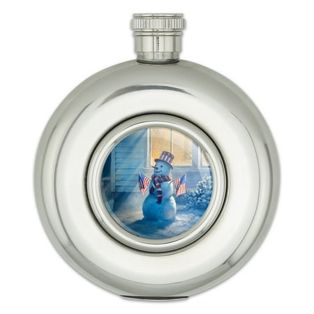 

Patriotic Snowman American Flag Christmas Round Stainless Steel 5oz Hip Drink Flask