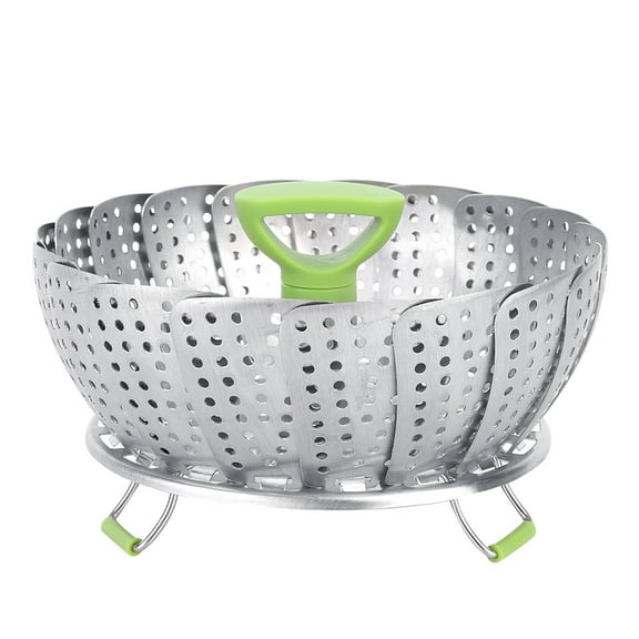 Foldable Mesh Steamer Basket with Removable Handle, Stainless Steel Vegetable & Fruit Colander