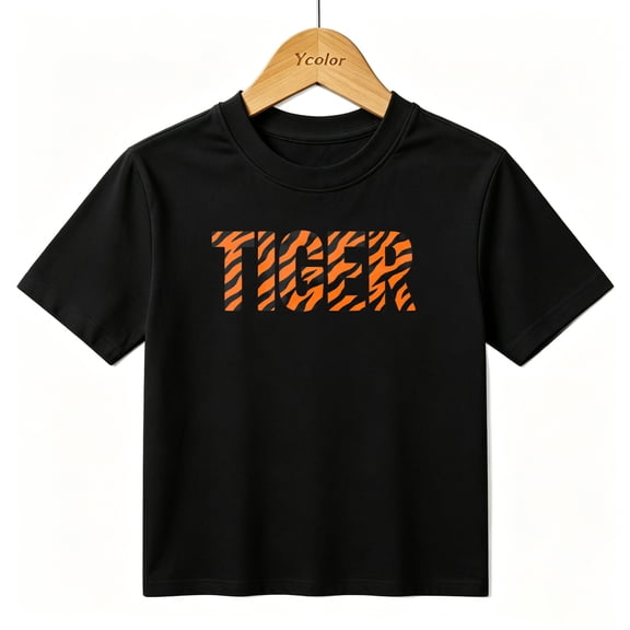 Boys Graphic T-Shirt Tiger Stripe Mascot Wild Animal Kids Tees 100% Cotton Short Sleeve Tops Ages 4-13Y
