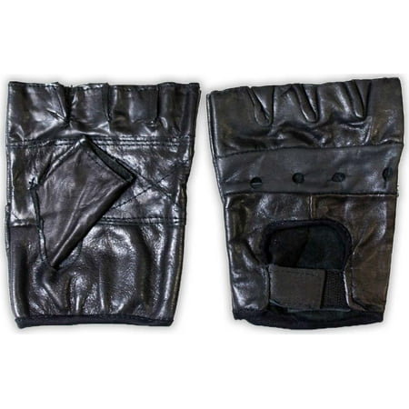 Great Ventilation - Men's Size Black Leather Fingerless Gloves with Ventilation Holes