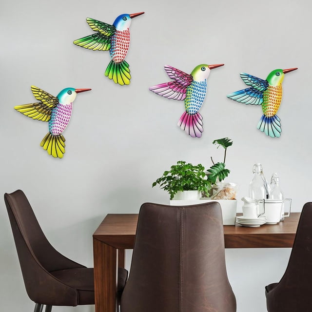 Paquete de 4 piezas Macarena Pared de arte de colibrí color brillante