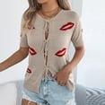 thumbnail image 6 of HongQid Womens Summer Short Sleeve Cardigans Cable Knit Tie Front Button Down Crewneck Lightweight Sweater Tops, 6 of 8