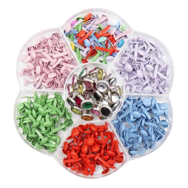 1Box Lots Mini Fleurs Rondes en Cristal Tête Plate Attaches en Papier Métalliques D