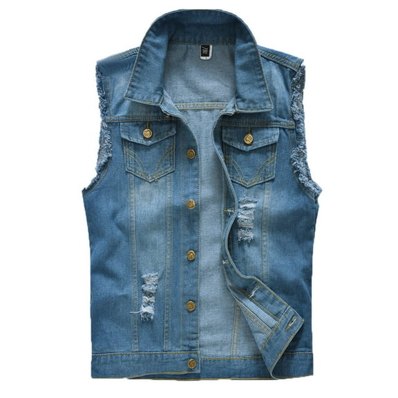 KTMKH Mens Short Sleeve Shirt Fashion Denim Vest Casual Cowboy Jacket In Shoulder Blouse