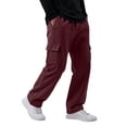 thumbnail image 2 of Men's Casual Solid Cargo Sweatpants Elastic Waist Drawstring Design Straight Fit Fleece Trousers With Four Utility Pockets, 2 of 8