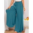 thumbnail image 6 of Women Casual High Waist Spring Fall Solid Color Long Wide Leg Pants Casual with Pockets Blue & Green S, 6 of 8