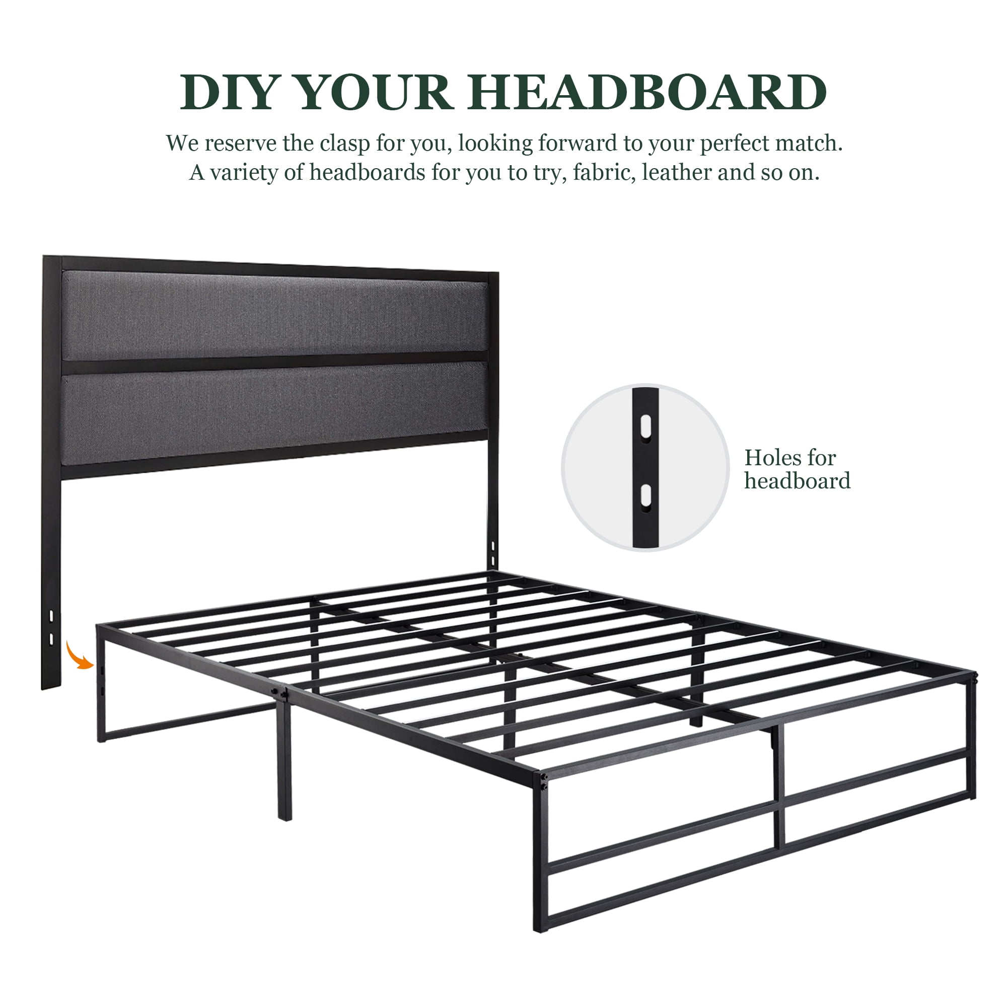 Amolife Queen Size 14'' Metal Platform Bed Frame with Large Under Bed Storage Space, Black