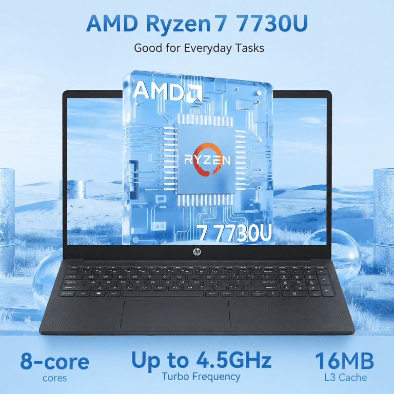 HP 255 G10 Business Laptop, AMD Ryzen 7 7730U Processor, 16GB RAM