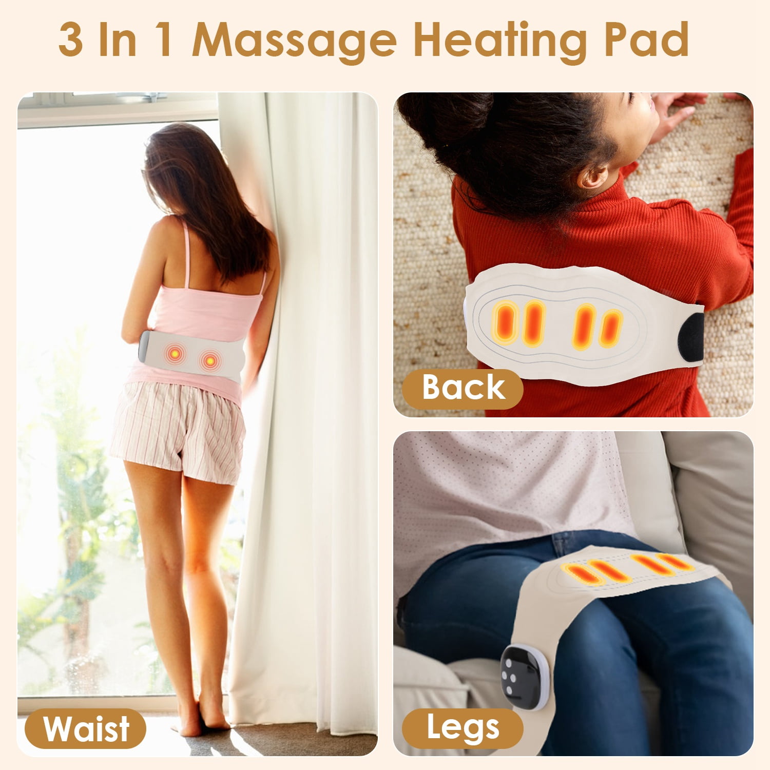 Cordless EMS Heating Pad - 8 Massage Modes & 19 Intensity Levels, 3 Heat Settings (104-122 ℉ ) & Magnetic Remote Control