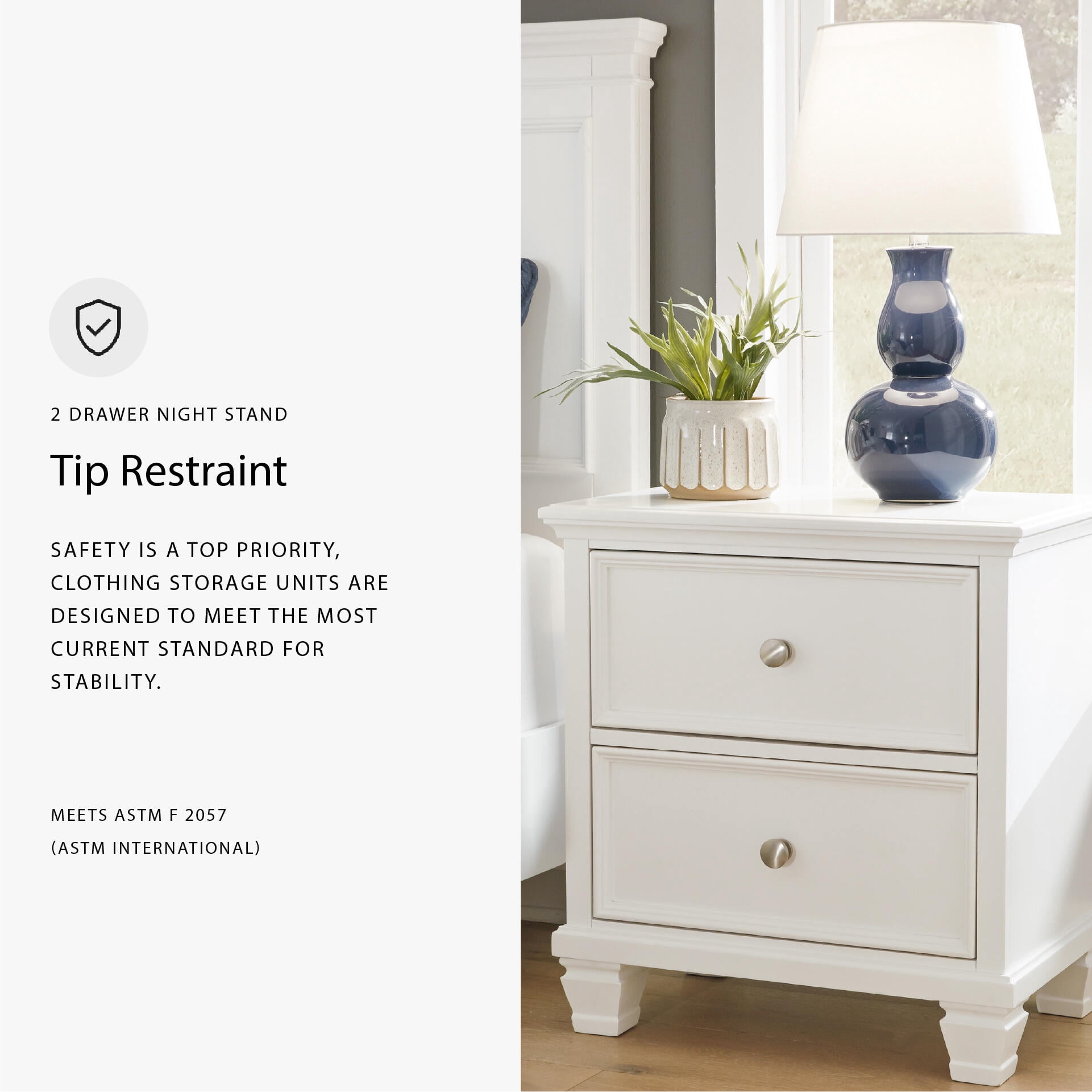 Signature Design by Ashley Casual Fortman 2 Drawer Nightstand, White