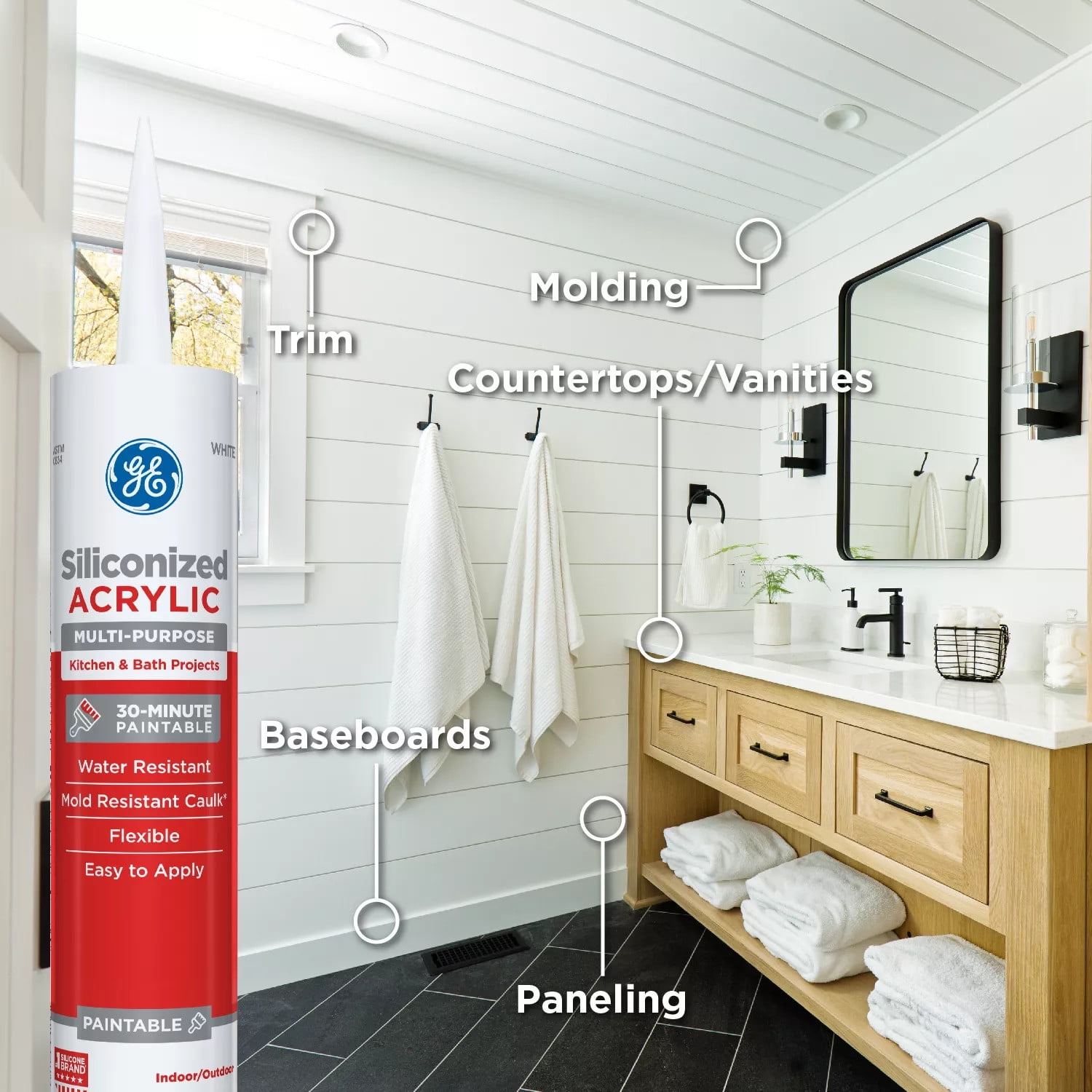 (2 pack) GE Siliconized Acrylic Multipurpose Sealant Kitchen & Bath, Pack of 1, Clear 10 fl oz Cartridge