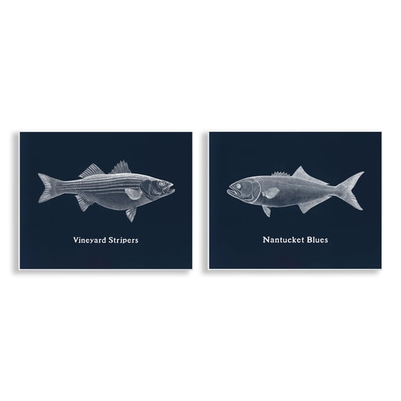 Stupell Industries Harbor Fish Phrases Animals Painting Unframed Art Print Wall Art, 14 x 11, Set of 2
