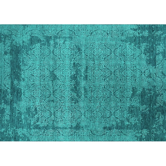 Ahgly Company Machine Washable Indoor Rectangle Oriental Turquoise Blue Industrial Area Rugs, 4' x 6'