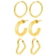 thumbnail image 1 of JeenMata - Juego de Regalo de 3 Pares de Pendientes para Mujer en Baño de Oro Amarillo, Paquete Múltiple, Ligeros, Pendientes Tipo Aro con Forma de Huggies para Uso Diario en la Oficina, 1 of 5