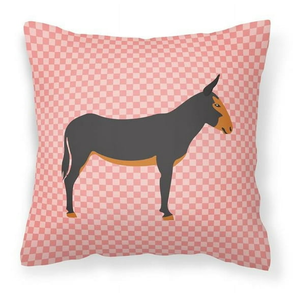 Carolines Treasures BB7855PW1414 Catalan Donkey Pink Check Fabric Decorative Pillow, 14 x 14 in.