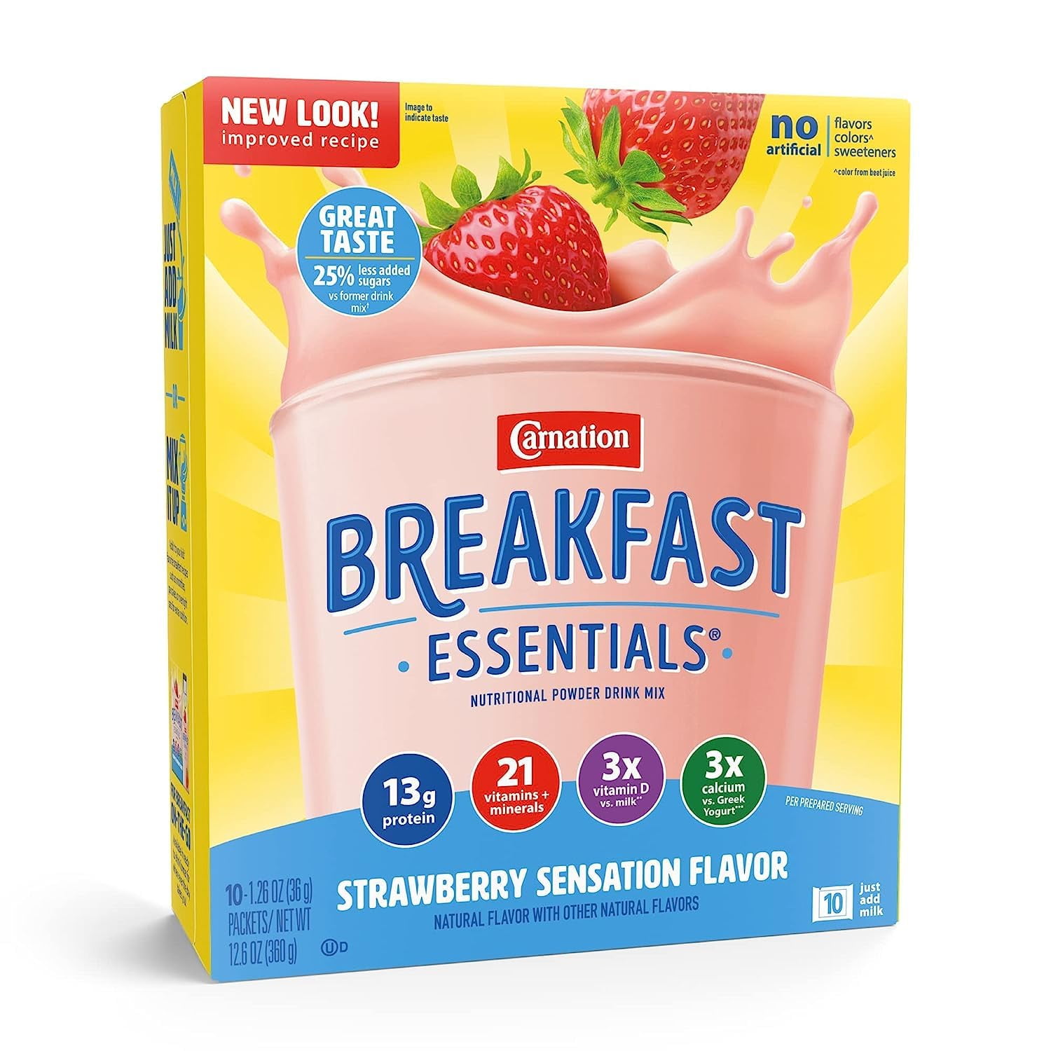 Carnation Instant Breakfast Essentials, Strawberry, 10 Count Box, 1.26-Ounce Packages (Pack Of 3)