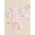 thumbnail image 2 of aturustex Infant Baby Girls Valentine's Day Romper 0-18M Newborn Heart Print Ruffled Waffle Jumpsuits Long Sleeve Crew Neck Bodysuits and Cute Headbanomper for Kids Daily Spring Fall Outfits, 2 of 8