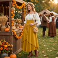 thumbnail image 5 of Renaissance Costume, Women Renaissance Costume Medieval High Waisted Skirt Set | 2 Piece Victorian Set,Off Shoulder Collar,Flared Sleeves,Skirt Length Up to Ankle, Ginger XL, 5 of 6