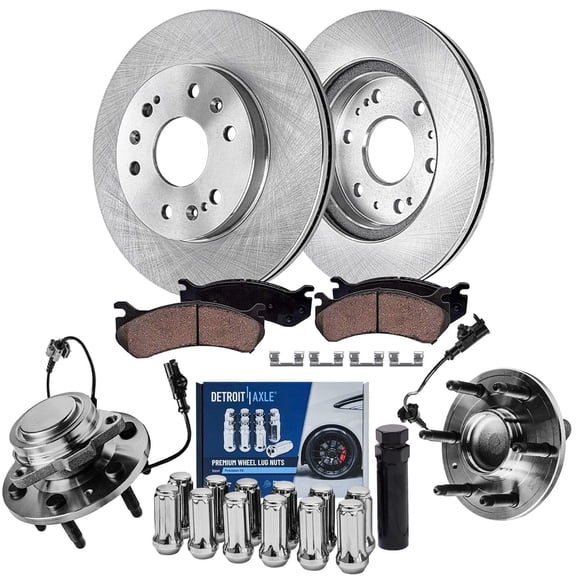Detroit Axle - 2WD Front Wheel Bearing Hubs Disc Rotors Brake Pads w/ Lug Nuts for 07-13 Chevrolet Silverado GMC Sierra 1500 08-14 Tahoe Avalanche Suburban Yukon XL Cadillac Escalade: 12.99“ Rotor