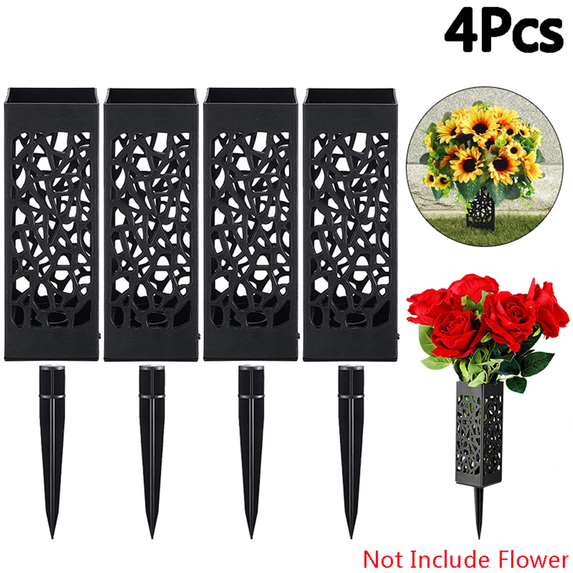 Elbourn 4 Pack 12 inch Headstone Vase Plastic Flower Holder for Grave