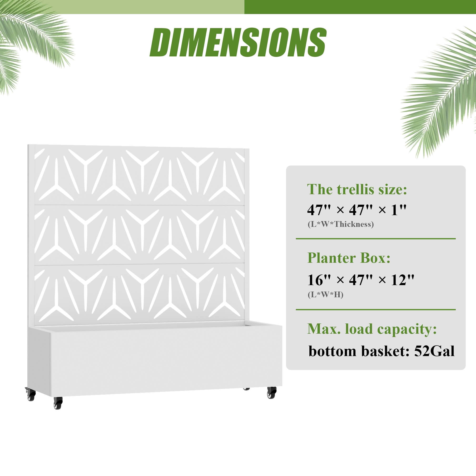 MAYEERTY 47X47" Metal Outdoor White Privacy Screen with Planter Box for Backyard & Garden, 3 Piece Set