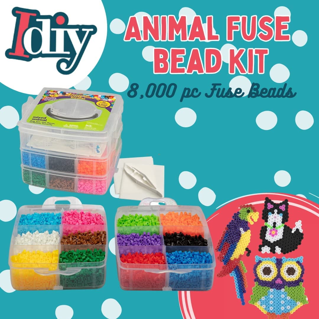 SCS Direct Fuse Bead Super Kit Animal Theme Pixel Art Project Craft Kit (8000 Piece)