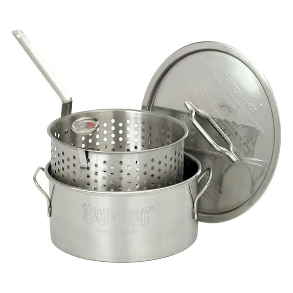 Open Box Bayou Classic Durable 10 Quart Stainless Fry Pot & Perforated Basket