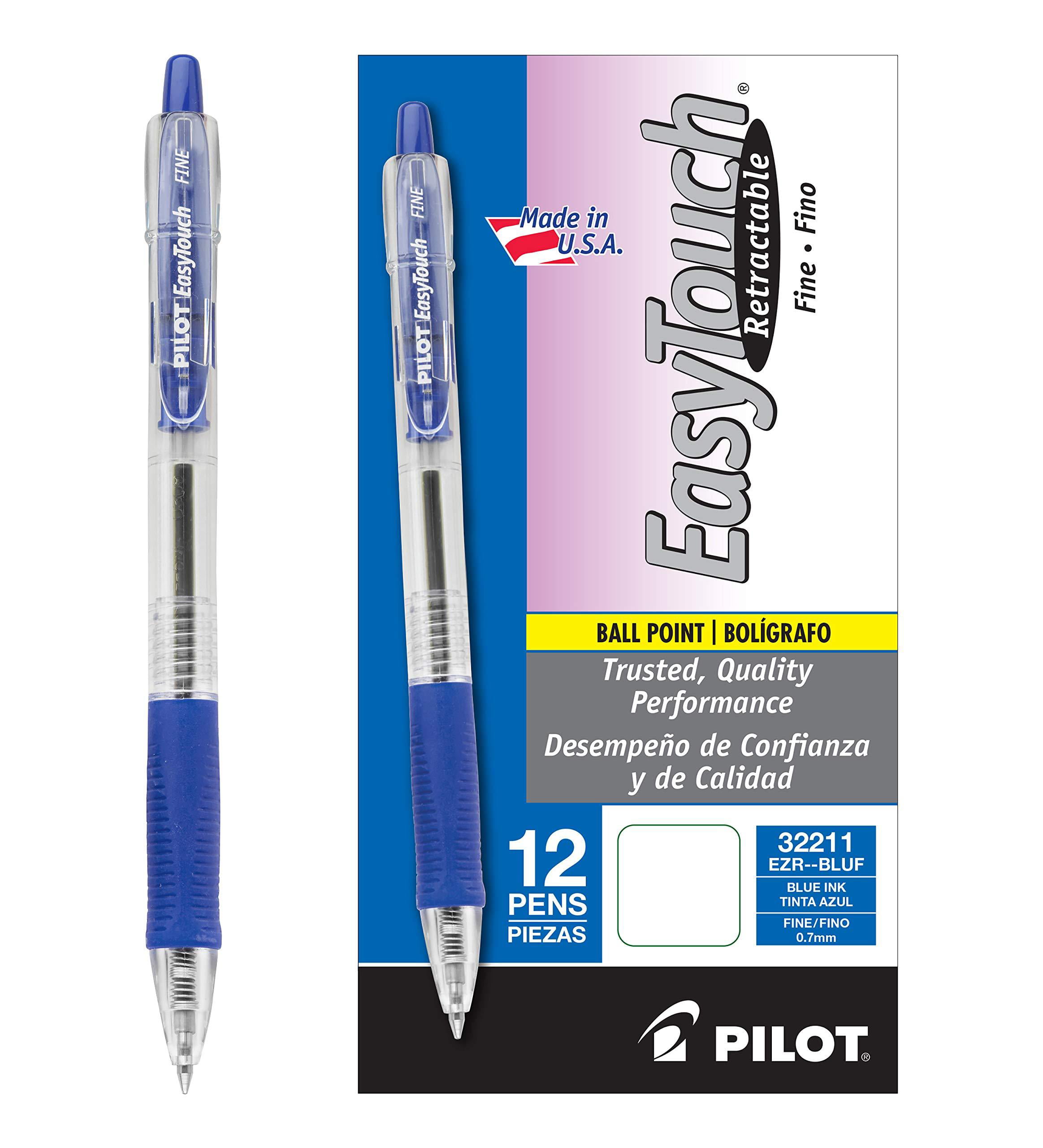 PILOT EasyTouch Refillable & Retractable Ballpoint Pens Blue Fine 12-Pack 