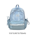 thumbnail image 2 of Plaid Patchwork Backpack, Lace Trim School Backpack with Side Bowknots, Spacious Bag with Multi-Compartment for Travel Shopping (Blue), 2 of 7