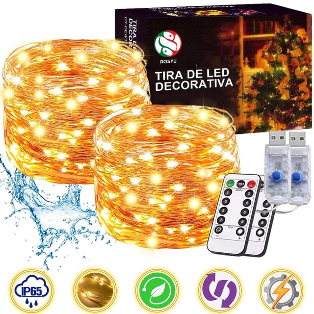 Guirnalda de luces LED DOSYU 2 Rollos 10m a prueba de agua con control remoto