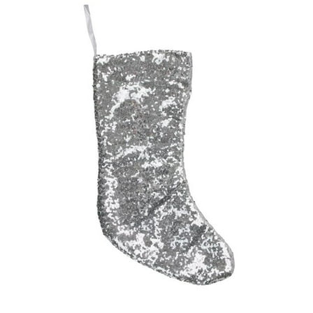 17.5 in. Silver Paillette Sequins Christmas Stocking