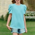 thumbnail image 2 of Jamicy T Shirts for Girls for 4-14 Years Kids Girls Puff Short Sleeve Shirts Summer Ribbed Knit Crewneck T Shirt Tops Tee Blouse Round Neck Tees, 2 of 9
