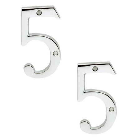 3 Inch Two Tone Solid Brass - Cast Solid Brass 3 7/8 inch Address House Number 5 Chrome Set of 2