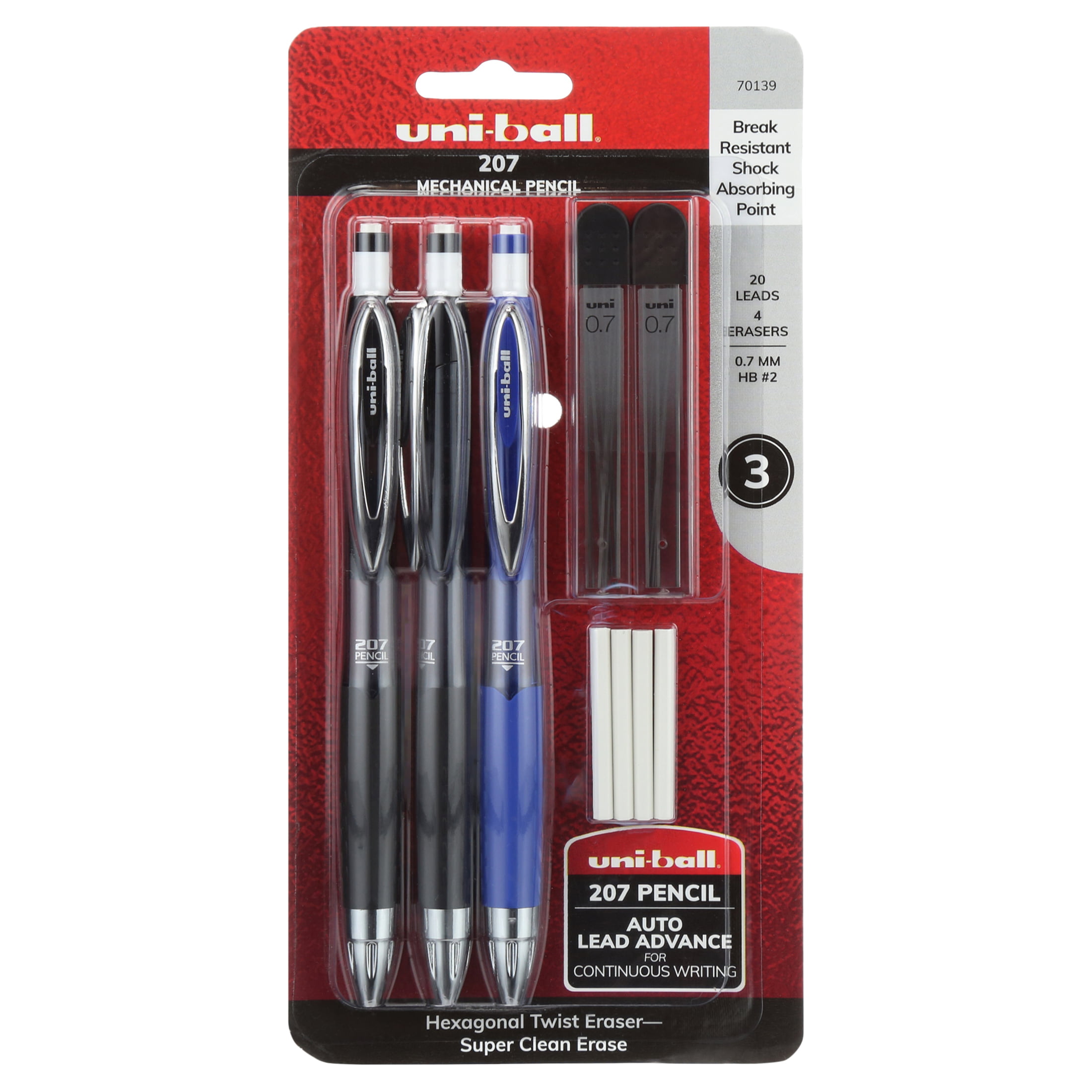 Tikky Mechanical Pencil Set HB 0.5 Mm Black Barrel Includes 12 Leads And Eraser 