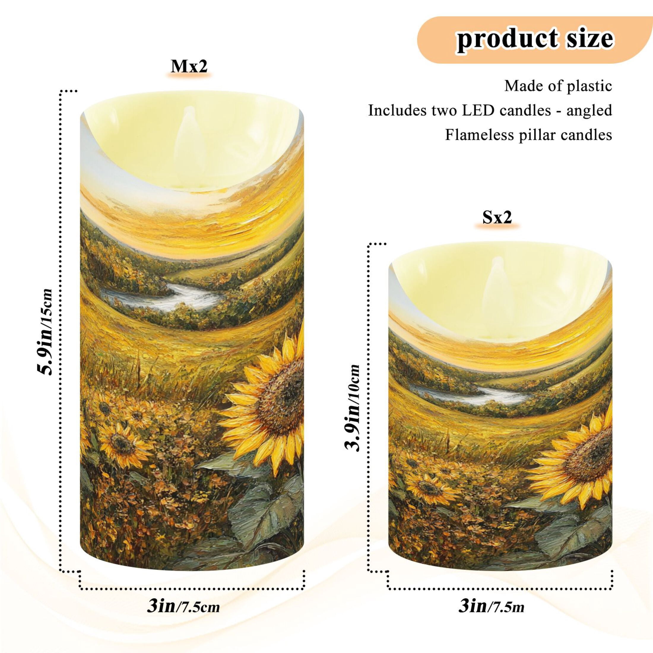 Wobogo Oil Painting Of Sunflower Flameless Candles with Remote Battery Operated Flickering LED Candles with Timer 2/4/6/8H Medium Size