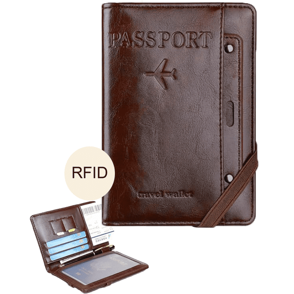 RFID Passport Holder for Travel Essentials, Leather Passport Wallet Cover Case for Travel with a detachable card holder