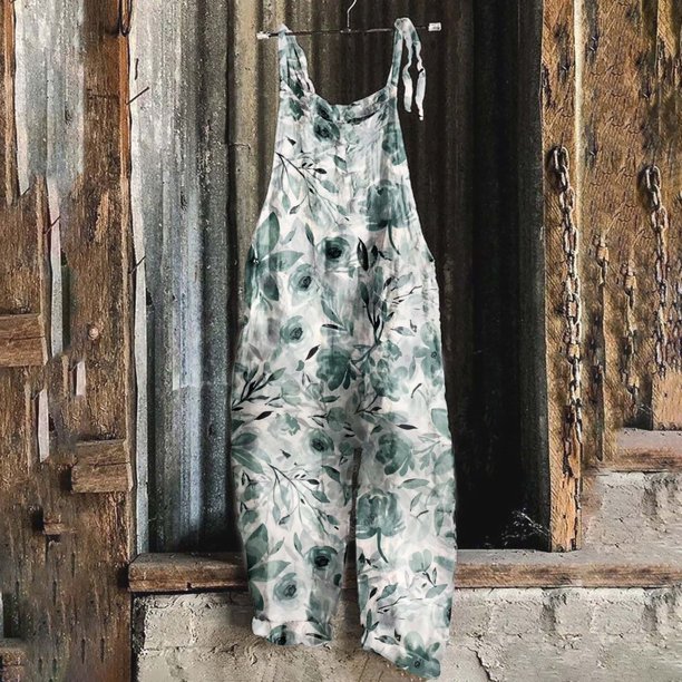 ICHUANYI Clearance Women Ladies Printed Summer Sleeveless Backless Loose Long Playsuits Rompers Jumpsuit(Army Green, XL) ICHUANYI WER2023080815201