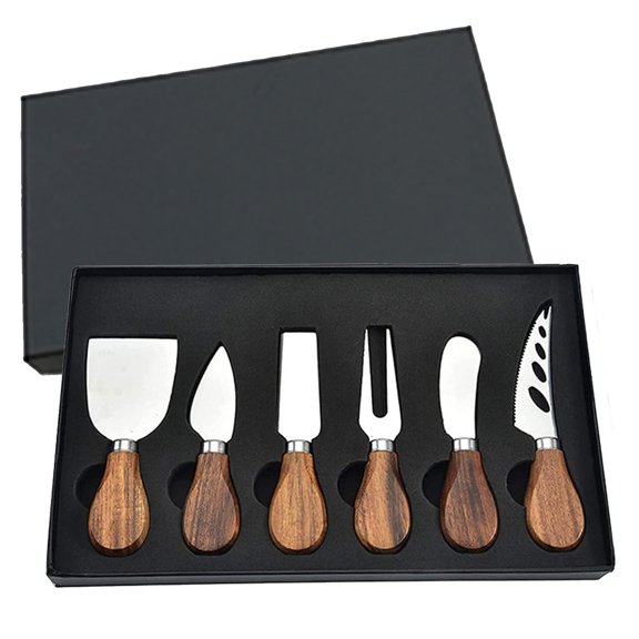 6 Pcs Cheese Knives Set with Wooden Handle, Mini Stainless Steel Cheese knife set Charcuterie accessories,  Slicing Knife, Serving Fork & Spreader