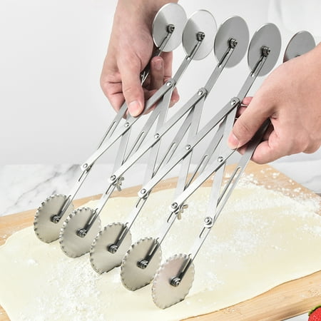 

Hadanceo Pizza Hob Stretchable Non-rusting 2 Heads 3/5/7 Wheels Stainless Steel Pastry Cutting Wheel for Kitchen