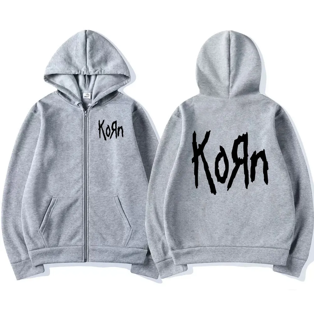 Korn Rock Band Letter Logo Zipper Hoodie Men's Metal Gothic