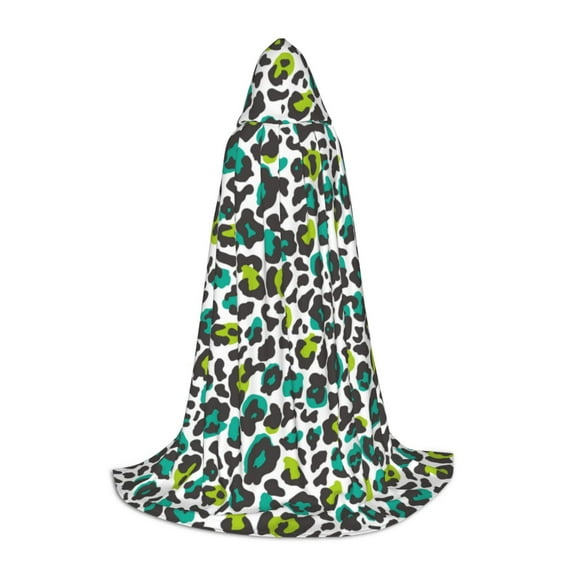 Honeii Green Leopard Print Poncho Cape, Cloak Coat, Snuggly Hooded Wearable Blanket, Hooded Cape For Teenagers,Halloween Costumes-Large