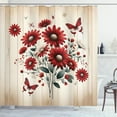 thumbnail image 3 of Rustic Shower Curtain, Warm Colored Flowers Botanical Design on Wooden Planks Look Back, Cloth Fabric Bathroom Decor Set with Hooks, 69" W x 84" L, Red Blue Grey and Eggshell, 3 of 7
