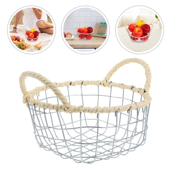 KAKOWELY Iron Wire Storage Basket Plated Silver Color with Handles Perfect for Bread Fruit and Vegetable Holder
